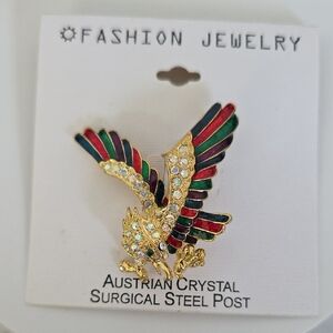 Vintage Gold Austrian Crystal Eagle Bird Brooch Pin